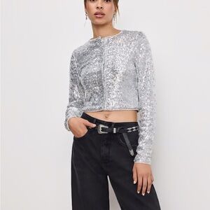 Good American Silver Sequin Crop Top